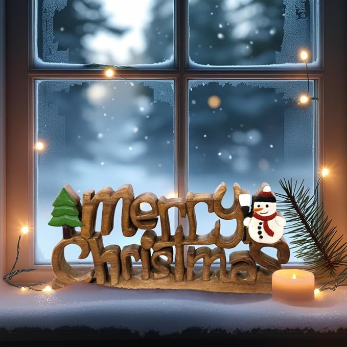 Decozen Living Room Decor: Handcrafted Merry Christmas Centerpiece - Christmas, Bedroom, Indoor Coffee Table, House, Dining Room, Farmhouse & Kitchen Decor, Housewarming Gifts - Solid Wood