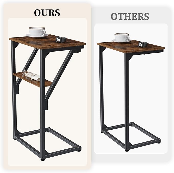 C-Shaped End Tables, TV Trays Set of 2, Small Side Table for Couch, Sofa Table for Living Room, Bedroom, Bedside ET-D-BRW2