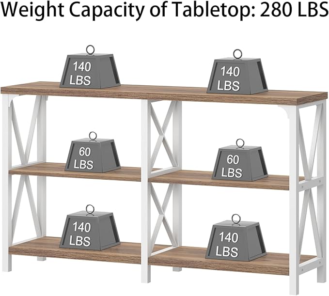 IBF Farmhouse Entryway Table, Wood TV Console Table, Rustic Metal Sofa Table, Industrial Hallway Tables with Storage Shelves, Modern Foyer Tables for Front Entry Way, White and Rustic Oak, 47 Inch