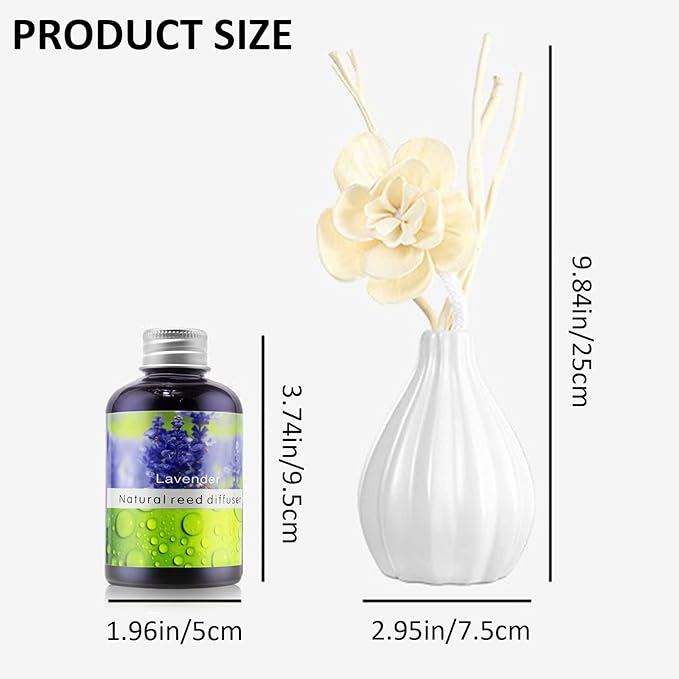 Dried Flower Reed Diffuser Set, Natural Sticks, Elegant Ceramic Bottle, Aromatherapy Oil Set, Home Fragrance & Decorative Diffuser (LilyLotus)