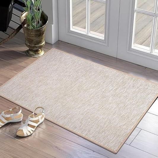 Ultra Thin Indoor Door Mat, Low-Profile Door Mats Indoor Entrance, Non-Slip Natural Rubber Backing Doormat, Washable Entryway Doormats, Fade Resistant Dirt Trapper for Kitchen, 35''x24'',Beige