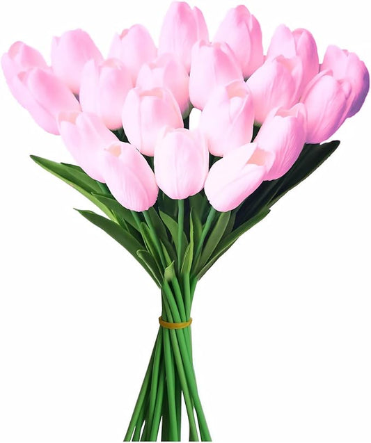 ABAJI 20PCS Tulip Artificial Flowers 12.6inch Real Touch for Wedding Decor Banquet Party Home Hotel Office Decoration Holiday Anniversary Celebration Faux Sterm