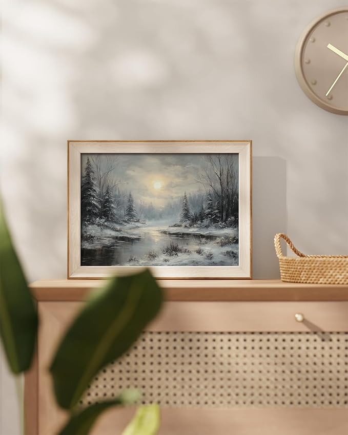 InSimSea Christmas Decor Framed Wall Art, Winter snow scene Canvas Painting, peaceful Home Decor, Unique Christmas Gifts For Table Wall Farmhouse Mantel Home Office 12L x 16W