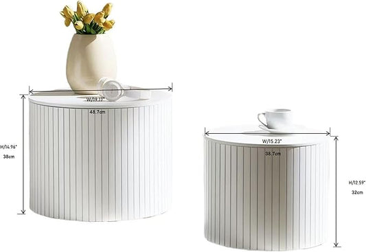 Small Nesting Round Coffee Table Set of 2, Modern Wooden Circle Accent End Side Table for Living Room, Bedroom, No Assembly Required, White