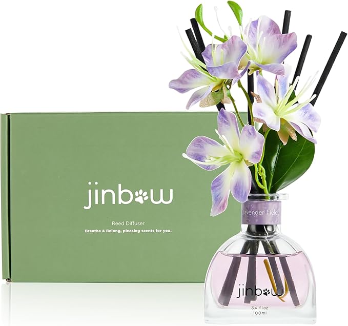 Flower Reed Diffuser Set for Home, Lavender Scent Essential Oil with Sticks, Premium Home Fragrance and Air Fresheners for Bathroom Bedroom Shelf Decor 3.4 oz