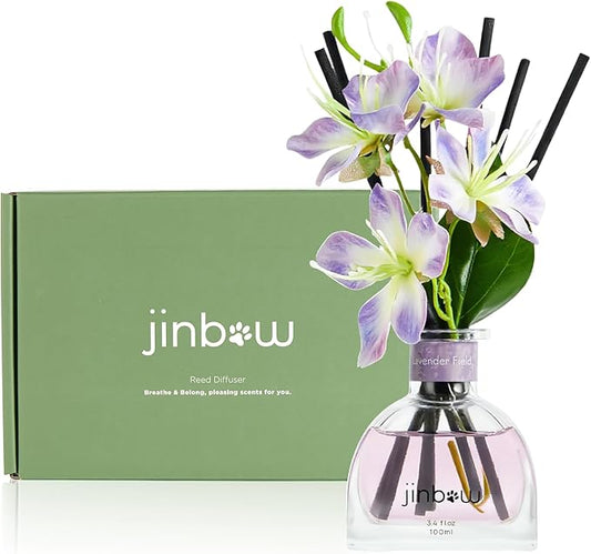 Flower Reed Diffuser Set for Home, Lavender Scent Essential Oil with Sticks, Premium Home Fragrance and Air Fresheners for Bathroom Bedroom Shelf Decor 3.4 oz