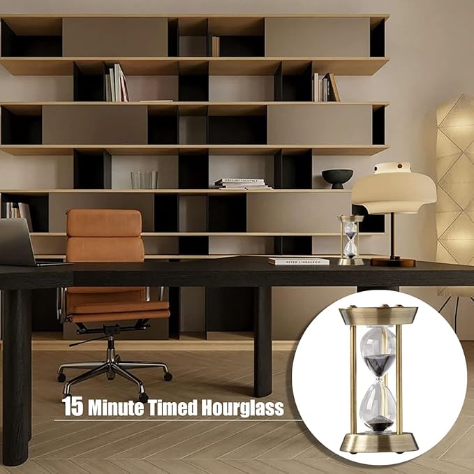 Hourglass Timer, 15 Minutes Hourglass Timer, Embossed White Sand Metal Glass Hourglass Timer, Used for Vintage Home Decoration, Office Decoration, Kitchen Wedding Gifts (F)