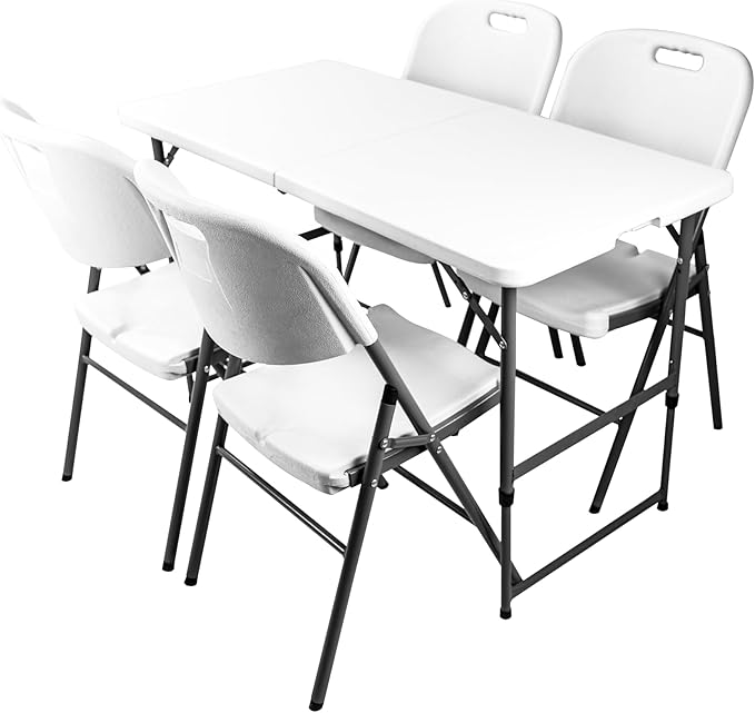 4FT（24" x 48"） Folding Table, Indoor Outdoor Heavy Duty Table with Carrying Handle,Placstic Fold up Table for Picnic, Party, Camping，Office - White (4FT)