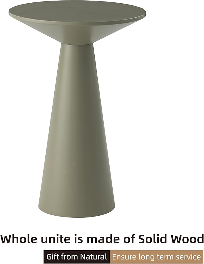 COZAYH Small Pedestal End Table Round Farmhouse Martini Table Wood Plant Stand Rustic Drink Table for Small Space Living Room, Sage Green