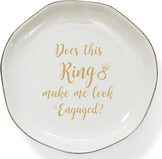 HOME SMILE Engaged Ring Dish-Does This Ring Make Me Look Engaged Trinket Dish- Engagement Gifts for Women,Ceramic White
