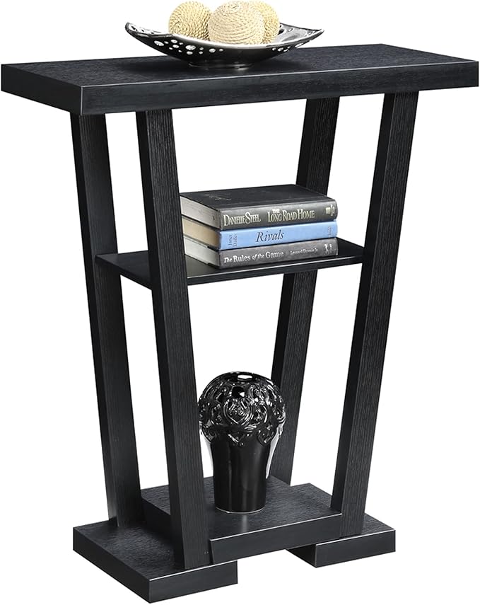 Convenience Concepts Newport V Console Modern Sofa Storage Shelves, Narrow Entryway Hall Living Room, Display Accent Table, 31.5", Black