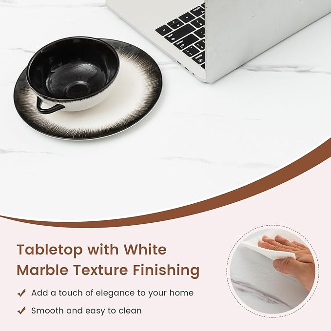 Giantex 2-Tier Rectangular Coffee Table, Faux Marble Table with Open Storage Shelf, Black Finished Metal Frame, Modern Center Table for Living Room, Reception Room (White+Black)