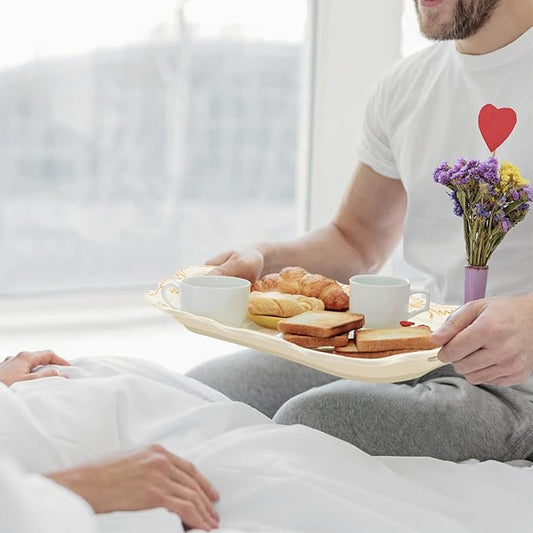 Melamine Serving Tray Art Trays,3 Pack Stackable Food Tray, Large Serving Platter with Handle for Eating, Unbreakable Large Serving Platter with Floral Print (16.5 x 11.3 x 1.4 Inches)