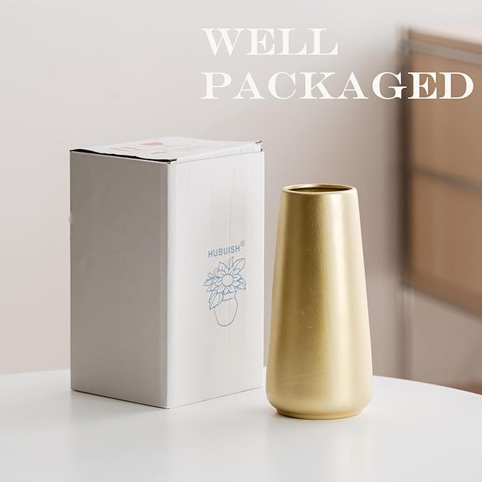 Light Gold Vase - 8" Big Gold Ceramic Flower vase for Home/Table/Accent Decor, Minimalist Modern Vases for Centerpieces, Room Decor, Living Room, Bedroom or Gift