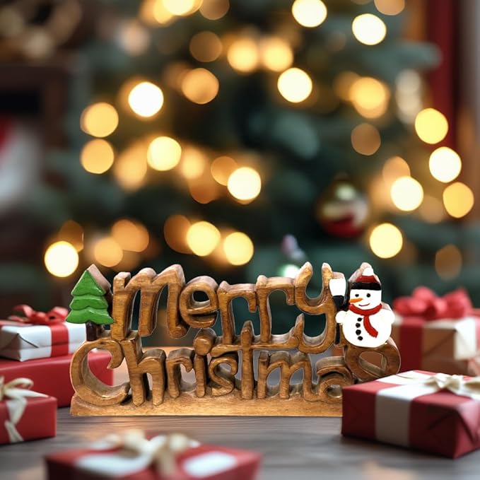 Decozen Living Room Decor: Handcrafted Merry Christmas Centerpiece - Christmas, Bedroom, Indoor Coffee Table, House, Dining Room, Farmhouse & Kitchen Decor, Housewarming Gifts - Solid Wood