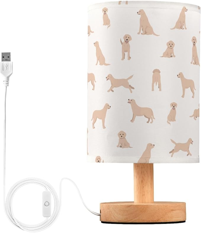 Table Lamp Labrador Retriever Dogs Pattern Nightstand Lamp with Wood Base Fabric Lamp Shade Bedside Desk Lamp for Living Room Bedroom Kids Room Office
