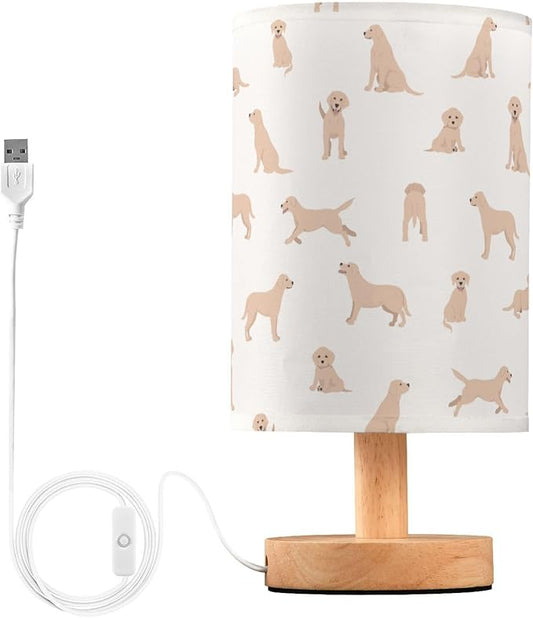 Table Lamp Labrador Retriever Dogs Pattern Nightstand Lamp with Wood Base Fabric Lamp Shade Bedside Desk Lamp for Living Room Bedroom Kids Room Office