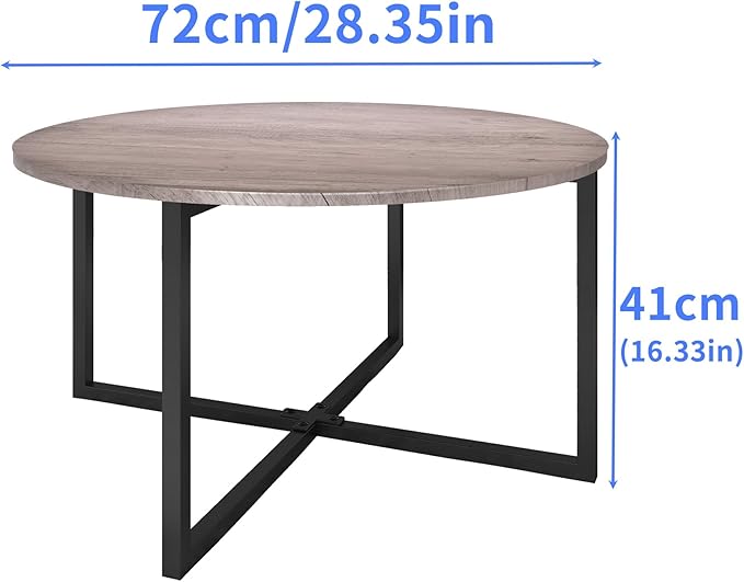 HOMERECOMMEND Round Coffee Table Nesting Tables for Living Room Tea Desk with Black Metal Legs Tea Table Balcony End Sofa Table Study,Black+Grey