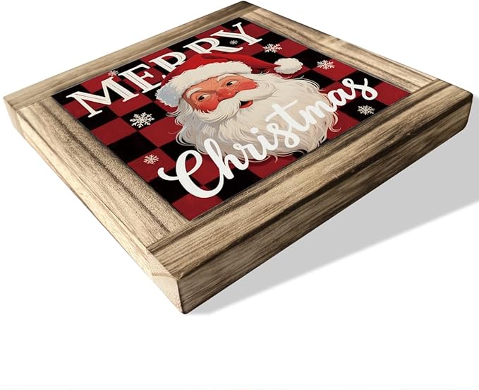 Christmas Decoration, Merry Christmas Wood Signs, Santa Box Sign Decor, Decorative Sign Table Decor, Farmhouse Wood Decors, Xmas Decors Art for Home Office Cafe Bar Club