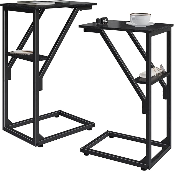 C-Shaped End Tables, TV Trays Set of 2, Small Side Table for Couch, Sofa Table for Living Room, Bedroom, Bedside ET-D-BK2