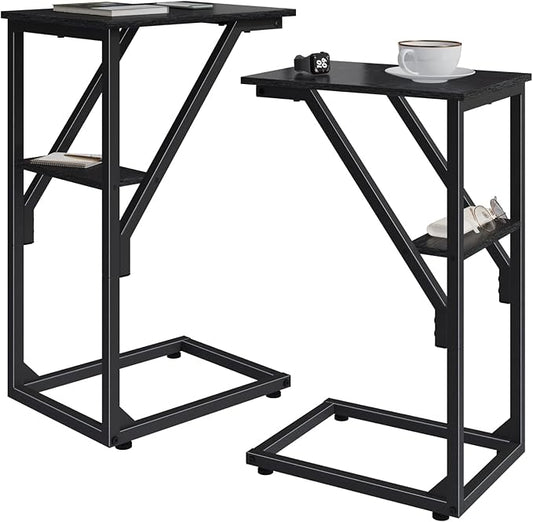 C-Shaped End Tables, TV Trays Set of 2, Small Side Table for Couch, Sofa Table for Living Room, Bedroom, Bedside ET-D-BK2