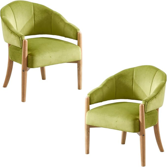 HEAH-YO Comfy Modern Accent Chairs Set of 2,Upholstered Velvet Living Room Chairs,Reception Armchair with Solid Wood Legs,Reading Leisure Chair for Bedroom Makeup Vanity,Green