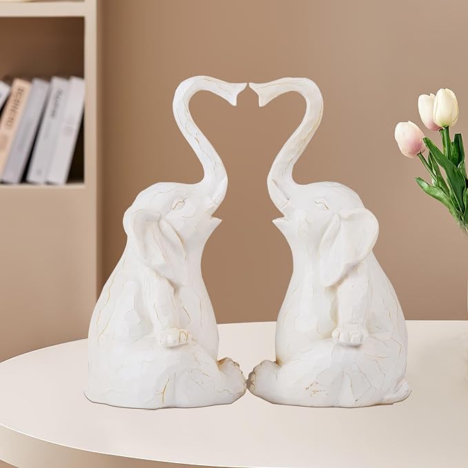 Loving Pair of Elephants - Handmade Elephant Statues - Symbolic Home Decor Figurines for Love, Luck, and Harmony - Ideal Gift for Wedding, Anniversary, Mother's Day