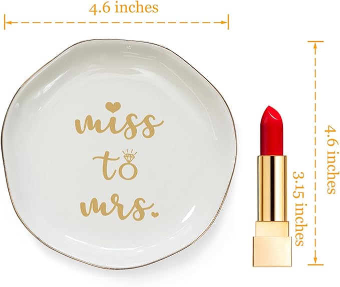 HOME SMILE Miss to Mrs Ring Dish- Bride Gifts For Her,Bridal Shower Gifts For Bride-Bride To Be Gifts For Bachelorette Party Favors,Ceramic White