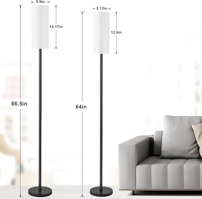 Ambimall 66'' Floor Lamps for Living Room with Remote Control and Stepless Dimmable Colors Temperature & Brightness, 9W Bulb Included(White Lampshade & Black Pole)