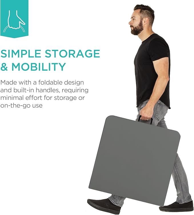 Best Choice Products 4ft Plastic Folding Table, Indoor Outdoor Heavy Duty Portable w/Handle, Lock for Picnic, Party, Camping - Dark Gray