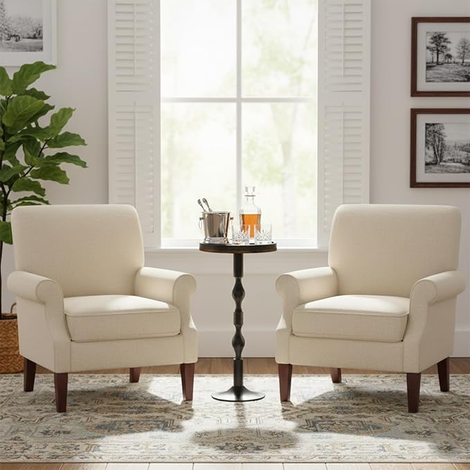 Small Round Drink Table,Pedestal Tables,Small Round Side Table for Narrow Spaces,End Table for Living Room, Bedroom, Bathroom,Balcony (Rustic Brown)