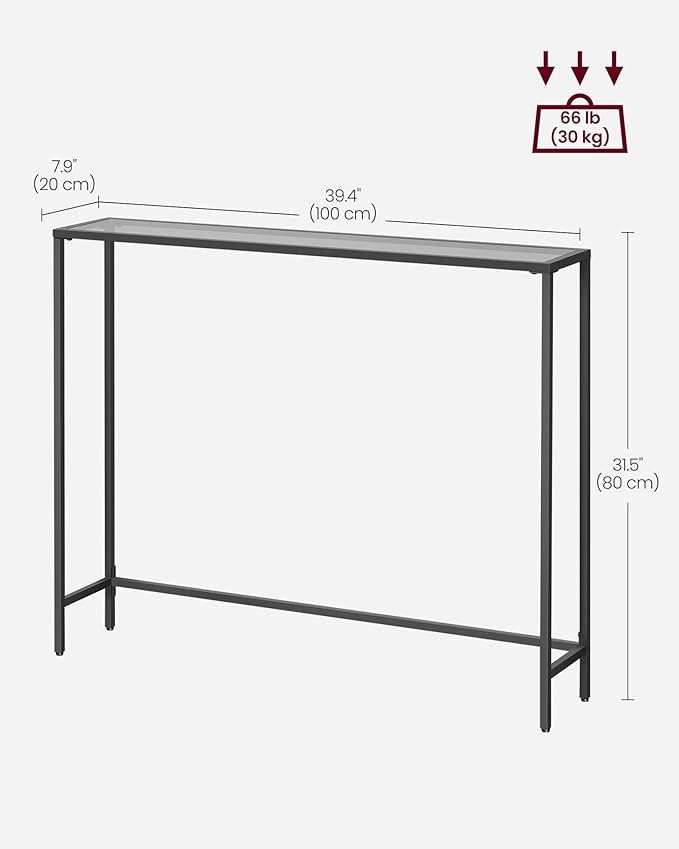 VASAGLE Entryway Table, Console Table, Tempered Glass Tabletop, Modern Sofa Table, Easy Assembly, with Adjustable Feet, for Living Room, Entryway, Ink Black and Slate Gray ULGT132B01
