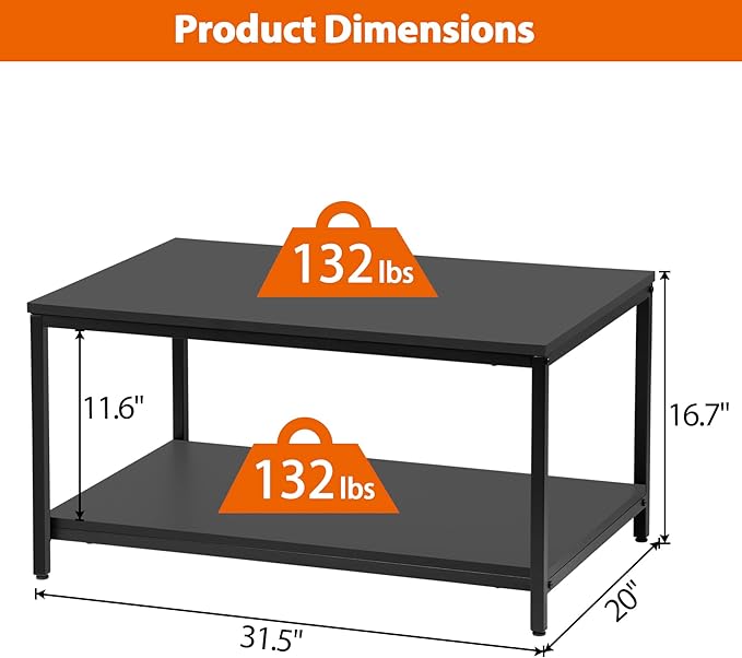 ZenStyle Industrial Coffee Table with Storage Shelf for Living Room, Wood Look Accent Furniture with Vintage Wooden Board Stable Metal Frame Cocktail Table 2-Tier Tea Table