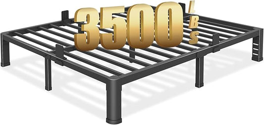 10 inch King Size Bed Frame with Round Corner Legs and Headboard Hole Mattress Slide Stopper Low Profile Heavy Duty Metal Platform,Steel Slat Support,No Box Spring Needed,Easy Assembly,Noise Free