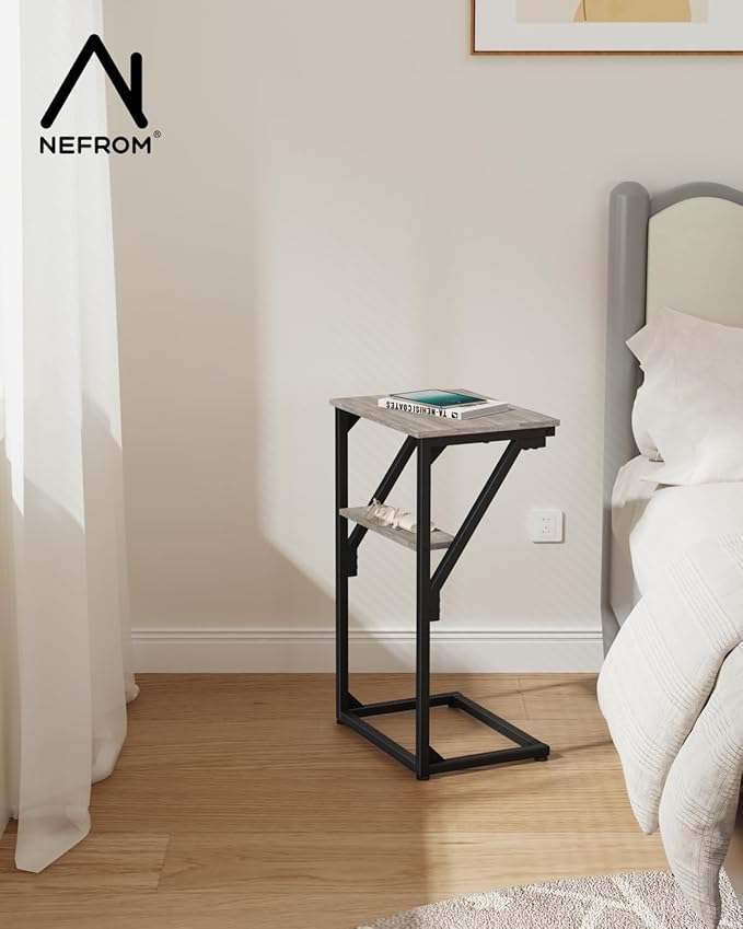 C-Shaped End Tables, TV Trays Set of 2, Small Side Table for Couch, Sofa Table for Living Room, Bedroom, Bedside ET-D-GYW2