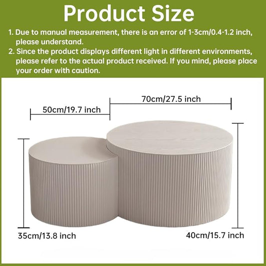Round Nesting Coffee Table Set of 2 Small Round Coffee Tables for Living Room Modern Fluted Coffee Table Circular End Table Side Table for Small Spaces No Assembly (White A, 27 in)
