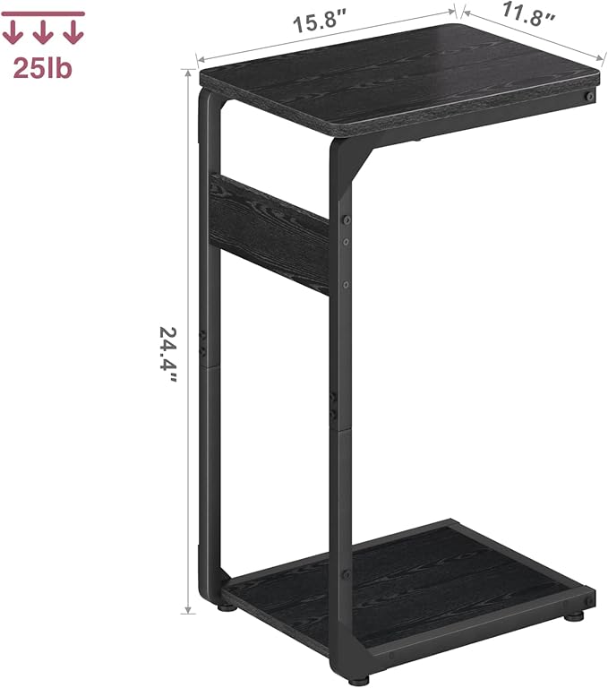 Narrow C-Shaped End Tables, TV Trays Set of 2, Small Side Table for Couch, Sofa Table for Living Room, Bedroom, Bedside ET-YB-BK2