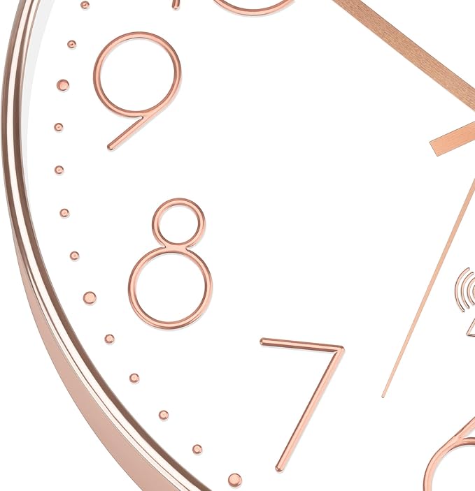 Foxtop Atomic Wall Clock Battery Operated Round Analog Modern Wall Clock Sets Automatically for Office Classroom Bedroom Kitchen Living Room (Rose Gold)