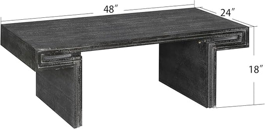 Coffee Table, 48" x 18" Rectangular Rustic Side Table Solid Wood Center Table Versatile Accent End Tea Table for Living Room Apartment, Black