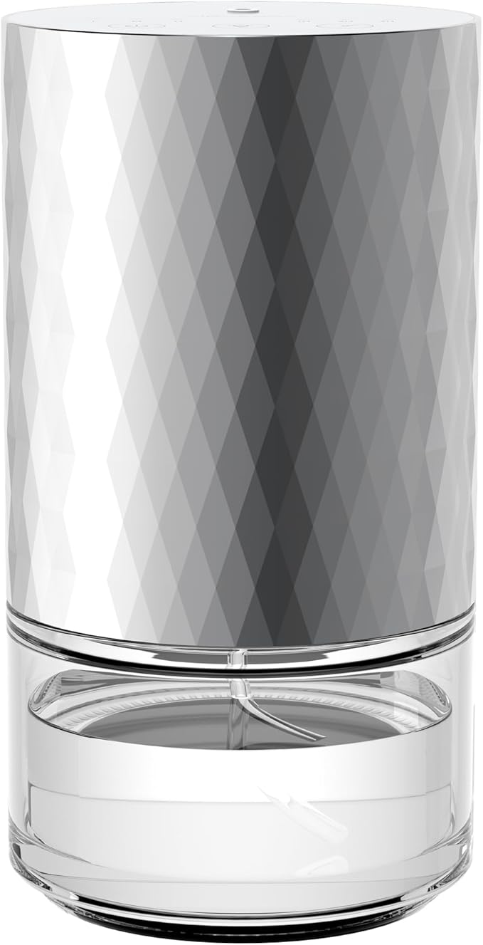 Airversa Waterless Diffuser Essential Oil 100ml Capacity Scent Air Machine for Home Aromatherapy Premium Metal Nebulizer Battery Operated 3 Mist Settings Timers Color Light AN5(Silver)