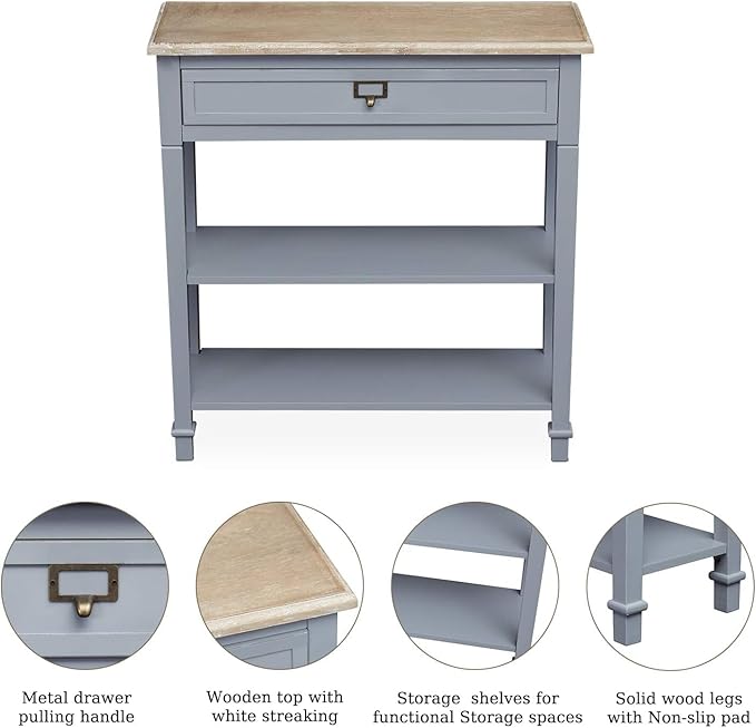 Kinfant Console Entryway Table with Storage - Gray Console Table with Drawer and Storage Shelf, Wood Sofa Table for Living Room Bedroom Hallway