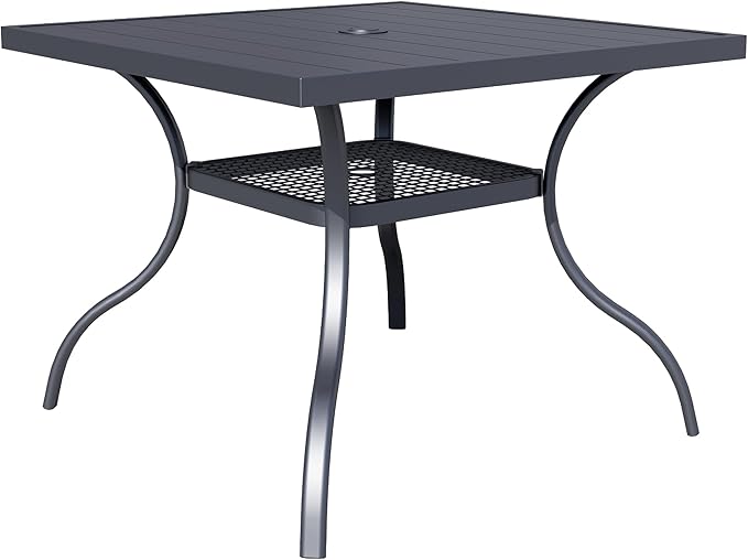 Oakcloud 37" x 37" Patio Dining Table, Outdoor Metal Square Table Patio Furniture Classic Black Table with 1.57" Umbrella Hole, for Garden Backyard Poolside Deck