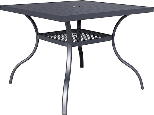 Oakcloud 37" x 37" Patio Dining Table, Outdoor Metal Square Table Patio Furniture Classic Black Table with 1.57" Umbrella Hole, for Garden Backyard Poolside Deck