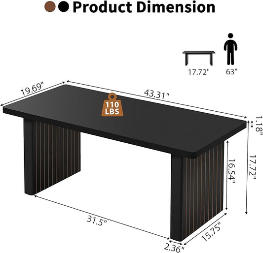 AVZEAR 43Inch Fluted Wooden Coffee Table for Living Room, Mid Century Modern Coffee Table with Sturdy Fluted Legs & Rounded Corner, Curved Rectangle Center Table for Home, Office, Cafe, Black