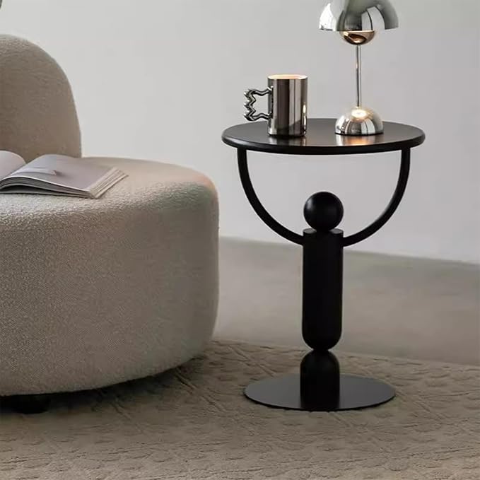 Metal Small Round Side Table,Vintage Bedside Drink Table for Small Spaces,Modern Accent End Tables Coffee Tables Pedestal Tables for Living Room, Bedroom, Corners, Patio (Black)
