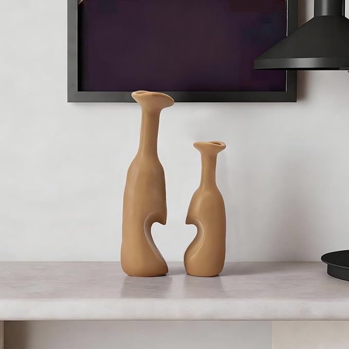 Heart Shaped Small Ceramic Vases Set of 2 Home Decor Boho Vase Modern Matte Flower Vase Minimalist Decorative Vase for Wedding Gift Dining Coffee Table Book Shelf Office Décor