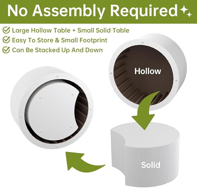 Round Nesting Coffee Table Set of 2 Small Round Coffee Tables for Living Room Modern Fluted Coffee Table Circular End Table Side Table for Small Spaces No Assembly (White A, 27 in)