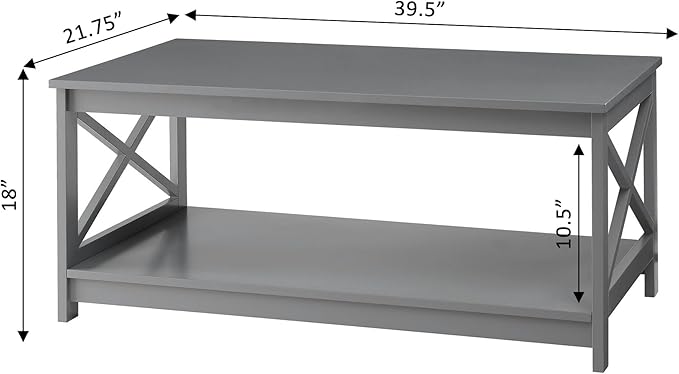 Convenience Concepts Oxford Coffee Table with Shelf, Gray