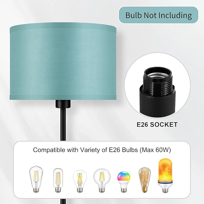 Black Floor Lamp Standing Lamp, 58" Tall LED Floor Lamp, Simple Living Room Lamps with Lampshade, Foot Pedal Switch, Small Tall Lamp for Bedroom/Dining Room/Boys' Room/Girls' Room, Green(Without Bulb)