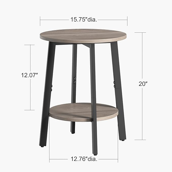 Side Table Set of 2, Small Round End Table with Storage Shelf for Small Space, 2-Tier Bedside Table Sofa Couch Table, Nighstands Set of 2 Accent Table for Living Room, Bedroom, Grey